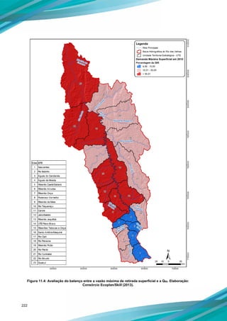 222
Figura 11.4: Avaliação do balanço entre a vazão máxima de retirada superficial e a Q95. Elaboração:
Consórcio Ecoplan/Skill (2013).
 