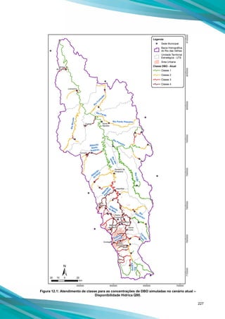 227
Figura 12.1: Atendimento de classe para as concentrações de DBO simuladas no cenário atual –
Disponibilidade Hídrica Q90.
 