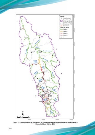 228
Figura 12.2: Atendimento de classe para as concentrações de OD simuladas no cenário atual –
Disponibilidade Hídrica Q90.
 