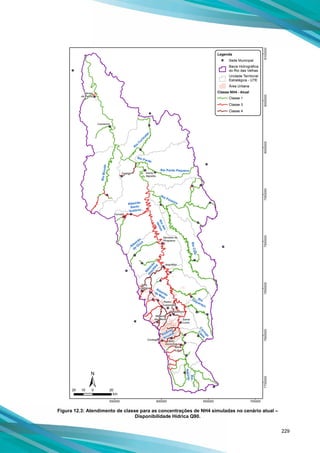 229
Figura 12.3: Atendimento de classe para as concentrações de NH4 simuladas no cenário atual –
Disponibilidade Hídrica Q90.
 