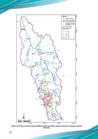 236
Figura 12.9: Percentual da carga de DBO de esgoto doméstico (sedes urbanas) ao longo do sistema
simulado.
 