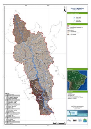 RioVermelho
Rio
T
aquaraçu
Rio
Jabuticatubas
Rio do Peixe
Rio Pardo Pequeno
Ribeirão Sabará
Rio das Velhas
R
ibeirão
da
O
nça
Ribeirão Jequitibá
Ribeirão Arrudas
Córreg
o
Caeté
RioItabirito
RibeirãodaPrata
Ribeirão
d
a
M
ata
Rio Paraúna
RioCurimataí
Ribeirão do Corrente
Ribeirão
da
O
nça
RibeirãoVermelho
Rio
das Velhas
Ribeirão das Tabocas
RioCipó
Ribeir
ãodaPrata
RioBicudo
RibeirãoMaqui
né
R
ibeirão Santo Antônio
Ribeirão do Picão
Rio Pardo
Rio do Peixe
RiodasVelhas
2
9
11
16
23
5
4
6
7
13
15
19
21
22
17
1
3
10
8
12
14
18
20
Araçaí
Augusto
de Lima
Baldim
Belo
Horizonte
Buenópolis
Caeté
Capim
Branco
Conceição
do Mato
Dentro
Confins
Congonhas
do Norte
Contagem
Cordisburgo
Corinto
Curvelo
Datas
Diamantina
Esmeraldas
Funilândia
Gouveia
Inimutaba
Itabirito
Jaboticatubas
Jequitibá
Joaquim
Felício
Lagoa
Santa
Lassance
Matozinhos
Monjolos
Morro da
Garça
Nova
Lima
Nova
União
Ouro
Preto
Paraopeba
Pedro
Leopoldo
Pirapora
Presidente
Juscelino
Presidente
Kubitschek
Prudente
de Morais
Raposos
Ribeirão
das Neves
Rio
Acima
Sabará
Santa
Luzia
Santana de
Pirapama
Santana
do Riacho
Santo
Hipólito
São José
da Lapa
Sete
Lagoas
Taquaraçu
de Minas
Várzea
da Palma
Vespasiano
560000
560000
640000
640000
772000078000007880000796000080400008120000
Figura 13.3: Mapa Síntese
da Agenda Marrom
Convenções Cartográficas
Legenda
Localização
Informações
Sede Municipal
Rio das Velhas
Rios Principais
Massa d'água
Limite Municipal
Bacia Hidrográfica do Rio das Velhas
Unidades Territoriais Estratégicas - UTE
Área Urbana
Agenda Marrom
0 - Pouco relevante
1 - Relevância intermediária
2 - Muito relevante
Fonte de dados:
- Hidrografia: IGAM
- Limite UTE: CBH Velhas
- Limite Municipal: IBGE
- Limite Bacia do Rio das Velhas: CBH Velhas
- Massa d'água: Projeto Manuelzão
- Sede Municipal: IGA (cedido pelo projeto Manuelzão)
- Agenda Marrom: Ecoplan/Skill
20 0 2010
km
Cód. UTE
1 UTE Nascentes
2 SCBH Rio Itabirito
3 UTE Águas do Gandarela
4 SCBH Águas da Moeda
5 SCBH Ribeirão Caeté/Sabará
6 SCBH Ribeirão Arrudas
7 SCBH Ribeirão Onça
8 UTE Poderoso Vermelho
9 SCBH Ribeirão da Mata
10 SCBH Rio Taquaraçu
11 SCBH Carste
12 SCBH Jabo/Baldim
13 SCBH Ribeirão Jequitibá
14 UTE Peixe Bravo
15 UTE Ribeirões Tabocas e Onça
16 UTE Santo Antônio/Maquiné
17 SCBH Rio Cipó
18 SCBH Rio Paraúna
19 UTE Ribeirão Picão
20 UTE Rio Pardo
21 SCBH Rio Curimataí
22 SCBH Rio Bicudo
23 UTE Guaicuí
Execução Apoio Técnico Realização
Projeção Universal Transversa de Mercator
Datum Horizontal: SIRGAS2000
Fuso:23
Escala 1:1.100.000
 