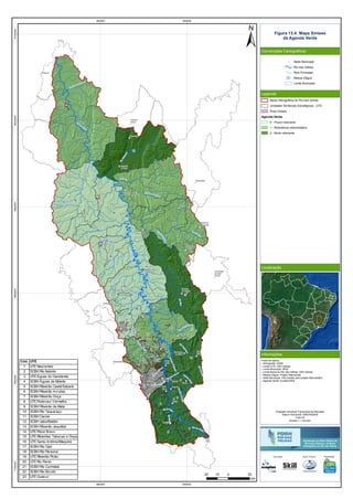 RioVermelho
Rio
T
aquaraçu
Rio
Jabuticatubas
Rio do Peixe
Rio Pardo Pequeno
Ribeirão Sabará
Rio das Velhas
R
ibeirão
da
O
nça
Ribeirão Jequitibá
Ribeirão Arrudas
Córreg
o
Caeté
RioItabirito
RibeirãodaPrata
Ribeirão
d
a
M
ata
Rio Paraúna
RioCurimataí
Ribeirão do Corrente
Ribeirão
da
O
nça
RibeirãoVermelho
Rio
das Velhas
Ribeirão das Tabocas
RioCipó
Ribeir
ãodaPrata
RioBicudo
RibeirãoMaqui
né
R
ibeirão Santo Antônio
Ribeirão do Picão
Rio Pardo
Rio do Peixe
RiodasVelhas
2
9
11
16
23
5
4
6
7
13
15
19
21
22
17
1
3
10
8
12
14
18
20
Araçaí
Augusto
de Lima
Baldim
Belo
Horizonte
Buenópolis
Caeté
Capim
Branco
Conceição
do Mato
Dentro
Confins
Congonhas
do Norte
Contagem
Cordisburgo
Corinto
Curvelo
Datas
Diamantina
Esmeraldas
Funilândia
Gouveia
Inimutaba
Itabirito
Jaboticatubas
Jequitibá
Joaquim
Felício
Lagoa
Santa
Lassance
Matozinhos
Monjolos
Morro da
Garça
Nova
Lima
Nova
União
Ouro
Preto
Paraopeba
Pedro
Leopoldo
Pirapora
Presidente
Juscelino
Presidente
Kubitschek
Prudente
de Morais
Raposos
Ribeirão
das Neves
Rio
Acima
Sabará
Santa
Luzia
Santana de
Pirapama
Santana
do Riacho
Santo
Hipólito
São José
da Lapa
Sete
Lagoas
Taquaraçu
de Minas
Várzea
da Palma
Vespasiano
560000
560000
640000
640000
772000078000007880000796000080400008120000
Figura 13.4: Mapa Síntese
da Agenda Verde
Convenções Cartográficas
Legenda
Localização
Informações
Sede Municipal
Rio das Velhas
Rios Principais
Massa d'água
Limite Municipal
Bacia Hidrográfica do Rio das Velhas
Unidades Territoriais Estratégicas - UTE
Área Urbana
Agenda Verde
0 - Pouco relevante
1 - Relevância intermediária
2 - Muito relevante
Fonte de dados:
- Hidrografia: IGAM
- Limite UTE: CBH Velhas
- Limite Municipal: IBGE
- Limite Bacia do Rio das Velhas: CBH Velhas
- Massa d'água: Projeto Manuelzão
- Sede Municipal: IGA (cedido pelo projeto Manuelzão)
- Agenda Verde: Ecoplan/Skill
20 0 2010
km
Cód. UTE
1 UTE Nascentes
2 SCBH Rio Itabirito
3 UTE Águas do Gandarela
4 SCBH Águas da Moeda
5 SCBH Ribeirão Caeté/Sabará
6 SCBH Ribeirão Arrudas
7 SCBH Ribeirão Onça
8 UTE Poderoso Vermelho
9 SCBH Ribeirão da Mata
10 SCBH Rio Taquaraçu
11 SCBH Carste
12 SCBH Jabo/Baldim
13 SCBH Ribeirão Jequitibá
14 UTE Peixe Bravo
15 UTE Ribeirões Tabocas e Onça
16 UTE Santo Antônio/Maquiné
17 SCBH Rio Cipó
18 SCBH Rio Paraúna
19 UTE Ribeirão Picão
20 UTE Rio Pardo
21 SCBH Rio Curimataí
22 SCBH Rio Bicudo
23 UTE Guaicuí
Execução Apoio Técnico Realização
Projeção Universal Transversa de Mercator
Datum Horizontal: SIRGAS2000
Fuso:23
Escala 1:1.100.000
 
