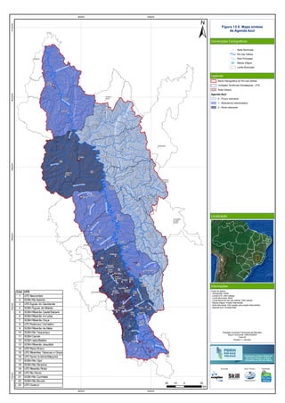 RioVermelho
Rio
T
aquaraçu
Rio
Jabuticatubas
Rio do Peixe
Rio Pardo Pequeno
Ribeirão Sabará
Rio das Velhas
R
ibeirão
da
O
nça
Ribeirão Jequitibá
Ribeirão Arrudas
Córreg
o
Caeté
RioItabirito
RibeirãodaPrata
Ribeirão
d
a
M
ata
Rio Paraúna
RioCurimataí
Ribeirão do Corrente
Ribeirão
da
O
nça
RibeirãoVermelho
Rio
das Velhas
Ribeirão das Tabocas
RioCipó
Ribeir
ãodaPrata
RioBicudo
RibeirãoMaqui
né
R
ibeirão Santo Antônio
Ribeirão do Picão
Rio Pardo
Rio do Peixe
RiodasVelhas
2
9
11
16
23
5
4
6
7
13
15
19
21
22
17
1
3
10
8
12
14
18
20
Araçaí
Augusto
de Lima
Baldim
Belo
Horizonte
Buenópolis
Caeté
Capim
Branco
Conceição
do Mato
Dentro
Confins
Congonhas
do Norte
Contagem
Cordisburgo
Corinto
Curvelo
Datas
Diamantina
Esmeraldas
Funilândia
Gouveia
Inimutaba
Itabirito
Jaboticatubas
Jequitibá
Joaquim
Felício
Lagoa
Santa
Lassance
Matozinhos
Monjolos
Morro da
Garça
Nova
Lima
Nova
União
Ouro
Preto
Paraopeba
Pedro
Leopoldo
Pirapora
Presidente
Juscelino
Presidente
Kubitschek
Prudente
de Morais
Raposos
Ribeirão
das Neves
Rio
Acima
Sabará
Santa
Luzia
Santana de
Pirapama
Santana
do Riacho
Santo
Hipólito
São José
da Lapa
Sete
Lagoas
Taquaraçu
de Minas
Várzea
da Palma
Vespasiano
560000
560000
640000
640000
772000078000007880000796000080400008120000
Figura 13.5: Mapa síntese
da Agenda Azul
Convenções Cartográficas
Legenda
Localização
Informações
Sede Municipal
Rio das Velhas
Rios Principais
Massa d'água
Limite Municipal
Bacia Hidrográfica do Rio das Velhas
Unidades Territoriais Estratégicas - UTE
Área Urbana
Agenda Azul
0 - Pouco relevante
1 - Relevância intermediária
2 - Muito relevante
Fonte de dados:
- Hidrografia: IGAM
- Limite UTE: CBH Velhas
- Limite Municipal: IBGE
- Limite Bacia do Rio das Velhas: CBH Velhas
- Massa d'água: Projeto Manuelzão
- Sede Municipal: IGA (cedido pelo projeto Manuelzão)
- Agenda Azul: Ecoplan/Skill
20 0 2010
km
Cód. UTE
1 UTE Nascentes
2 SCBH Rio Itabirito
3 UTE Águas do Gandarela
4 SCBH Águas da Moeda
5 SCBH Ribeirão Caeté/Sabará
6 SCBH Ribeirão Arrudas
7 SCBH Ribeirão Onça
8 UTE Poderoso Vermelho
9 SCBH Ribeirão da Mata
10 SCBH Rio Taquaraçu
11 SCBH Carste
12 SCBH Jabo/Baldim
13 SCBH Ribeirão Jequitibá
14 UTE Peixe Bravo
15 UTE Ribeirões Tabocas e Onça
16 UTE Santo Antônio/Maquiné
17 SCBH Rio Cipó
18 SCBH Rio Paraúna
19 UTE Ribeirão Picão
20 UTE Rio Pardo
21 SCBH Rio Curimataí
22 SCBH Rio Bicudo
23 UTE Guaicuí
Execução Apoio Técnico Realização
Projeção Universal Transversa de Mercator
Datum Horizontal: SIRGAS2000
Fuso:23
Escala 1:1.100.000
 