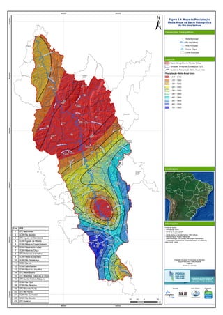 RioVermelho
Rio
T
aquaraçu
R
io
Jabuticatubas
Rio do Peixe
Rio Pardo Pequeno
Ribeirão Sabará
Rio das Velhas
R
ibeirão
da
O
nça
Ribeirão Jequitibá
Ribeirão Arrudas
Córreg
o
Caeté
RioItabirito
RibeirãodaPrata
Ribeirão
d
a
M
ata
Rio Paraúna
RioCurimataí
Ribeirão do Corrente
Ribeirão
da
O
nça
RibeirãoVermelho
Rio
das Velhas
Ribeirão das Tabocas
RioCipó
Ribeir
ãodaPrata
RioBicudo
RibeirãoMaqui
né
R
ibeirão Santo Antônio
Ribeirão do Picão
Rio Pardo
Rio do Peixe
RiodasVelhas
2
9
11
16
23
5
4
6
7
13
15
19
21
22
17
1
3
10
8
12
14
18
20
1700
1500
1500
1600
1500
1800
1300
1600
1400
1600
1200
1200
1100
1200
1500
1100
1500
1400
1300
Araçaí
Augusto
de Lima
Baldim
Belo
Horizonte
Buenópolis
Caeté
Capim
Branco
Conceição
do Mato
Dentro
Confins
Congonhas
do Norte
Contagem
Cordisburgo
Corinto
Curvelo
Datas
Diamantina
Esmeraldas
Funilândia
Gouveia
Inimutaba
Itabirito
Jaboticatubas
Jequitibá
Joaquim
Felício
Lagoa
Santa
Lassance
Matozinhos
Monjolos
Morro da
Garça
Nova
Lima
Nova
União
Ouro
Preto
Paraopeba
Pedro
Leopoldo
Pirapora
Presidente
Juscelino
Presidente
Kubitschek
Prudente
de Morais
Raposos
Ribeirão
das Neves
Rio
Acima
Sabará
Santa
Luzia
Santana de
Pirapama
Santana
do Riacho
Santo
Hipólito
São José
da Lapa
Sete
Lagoas
Taquaraçu
de Minas
Várzea
da Palma
Vespasiano
560000
560000
640000
640000
772000078000007880000796000080400008120000
Figura 5.4: Mapa da Precipitação
Média Anual na Bacia Hidrográfica
do Rio das Velhas
Convenções Cartográficas
Legenda
Localização
Informações
Sede Municipal
Rio das Velhas
Rios Principais
Massa d'água
Limite Municipal
Bacia Hidrográfica do Rio das Velhas
Unidades Territoriais Estratégicas - UTE
Isoieta de Precipitação Média Anual (mm)
Precipitação Média Anual (mm)
1.047 - 1.150
1.151 - 1.200
1.201 - 1.250
1.251 - 1.300
1.301 - 1.350
1.351 - 1.400
1.401 - 1.500
1.501 - 1.600
1.601 - 1.700
1.701 - 1.820
Fonte de dados:
- Hidrografia: IGAM
- Limite UTE: CBH Velhas
- Limite Municipal: IBGE
- Limite Bacia do Rio das Velhas: CBH Velhas
- Massa d'água: Projeto Manuelzão
- Sede Municipal: IGA (cedido pelo projeto Manuelzão)
- Precipitação Média Anual: Elaborado a partir de dados da
ANA (1976 - 2005)
20 0 2010
km
Cód. UTE
1 UTE Nascentes
2 SCBH Rio Itabirito
3 UTE Águas do Gandarela
4 SCBH Águas da Moeda
5 SCBH Ribeirão Caeté/Sabará
6 SCBH Ribeirão Arrudas
7 SCBH Ribeirão Onça
8 UTE Poderoso Vermelho
9 SCBH Ribeirão da Mata
10 SCBH Rio Taquaraçu
11 SCBH Carste
12 SCBH Jabo/Baldim
13 SCBH Ribeirão Jequitibá
14 UTE Peixe Bravo
15 UTE Ribeirões Tabocas e Onça
16 UTE Santo Antônio/Maquiné
17 SCBH Rio Cipó
18 SCBH Rio Paraúna
19 UTE Ribeirão Picão
20 UTE Rio Pardo
21 SCBH Rio Curimataí
22 SCBH Rio Bicudo
23 UTE Guaicuí
Execução Apoio Técnico Realização
Projeção Universal Transversa de Mercator
Datum Horizontal: SIRGAS2000
Fuso:23
Escala 1:1.100.000
 