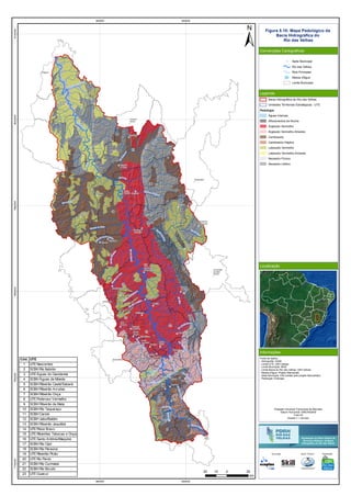 RioVermelho
Rio
T
aquaraçu
Rio
Jabuticatubas
Rio do Peixe
Rio Pardo Pequeno
Ribeirão Sabará
Rio das Velhas
R
ibeirão
da
O
nça
Ribeirão Jequitibá
Ribeirão Arrudas
Córreg
o
Caeté
RioItabirito
RibeirãodaPrata
Ribeirão
d
a
M
ata
Rio Paraúna
RioCurimataí
Ribeirão do Corrente
Ribeirão
da
O
nça
RibeirãoVermelho
Rio
das Velhas
Ribeirão das Tabocas
RioCipó
Ribeir
ãodaPrata
RioBicudo
RibeirãoMaqui
né
R
ibeirão Santo Antônio
Ribeirão do Picão
Rio Pardo
Rio do Peixe
RiodasVelhas
2
9
11
16
23
5
4
6
7
13
15
19
21
22
17
1
3
10
8
12
14
18
20
Araçaí
Augusto
de Lima
Baldim
Belo
Horizonte
Buenópolis
Caeté
Capim
Branco
Conceição
do Mato
Dentro
Confins
Congonhas
do Norte
Contagem
Cordisburgo
Corinto
Curvelo
Datas
Diamantina
Esmeraldas
Funilândia
Gouveia
Inimutaba
Itabirito
Jaboticatubas
Jequitibá
Joaquim
Felício
Lagoa
Santa
Lassance
Matozinhos
Monjolos
Morro da
Garça
Nova
Lima
Nova
União
Ouro
Preto
Paraopeba
Pedro
Leopoldo
Pirapora
Presidente
Juscelino
Presidente
Kubitschek
Prudente
de Morais
Raposos
Ribeirão
das Neves
Rio
Acima
Sabará
Santa
Luzia
Santana de
Pirapama
Santana
do Riacho
Santo
Hipólito
São José
da Lapa
Sete
Lagoas
Taquaraçu
de Minas
Várzea
da Palma
Vespasiano
560000
560000
640000
640000
772000078000007880000796000080400008120000
Figura 5.10: Mapa Pedológico da
Bacia Hidrográfica do
Rio das Velhas
Convenções Cartográficas
Legenda
Localização
Informações
Sede Municipal
Rio das Velhas
Rios Principais
Massa d'água
Limite Municipal
Bacia Hidrográfica do Rio das Velhas
Unidades Territoriais Estratégicas - UTE
Pedologia
Águas Internas
Afloramentos de Rocha
Argissolo Vermelho
Argissolo Vermelho-Amarelo
Cambissolo
Cambissolo Háplico
Latossolo Vermelho
Latossolo Vermelho-Amarelo
Neossolo Flúvico
Neossolo Litólico
Fonte de dados:
- Hidrografia: IGAM
- Limite UTE: CBH Velhas
- Limite Municipal: IBGE
- Limite Bacia do Rio das Velhas: CBH Velhas
- Massa d'água: Projeto Manuelzão
- Sede Municipal: IGA (cedido pelo projeto Manuelzão)
- Pedologia: Embrapa
20 0 2010
km
Cód. UTE
1 UTE Nascentes
2 SCBH Rio Itabirito
3 UTE Águas do Gandarela
4 SCBH Águas da Moeda
5 SCBH Ribeirão Caeté/Sabará
6 SCBH Ribeirão Arrudas
7 SCBH Ribeirão Onça
8 UTE Poderoso Vermelho
9 SCBH Ribeirão da Mata
10 SCBH Rio Taquaraçu
11 SCBH Carste
12 SCBH Jabo/Baldim
13 SCBH Ribeirão Jequitibá
14 UTE Peixe Bravo
15 UTE Ribeirões Tabocas e Onça
16 UTE Santo Antônio/Maquiné
17 SCBH Rio Cipó
18 SCBH Rio Paraúna
19 UTE Ribeirão Picão
20 UTE Rio Pardo
21 SCBH Rio Curimataí
22 SCBH Rio Bicudo
23 UTE Guaicuí
Execução Apoio Técnico Realização
Projeção Universal Transversa de Mercator
Datum Horizontal: SIRGAS2000
Fuso:23
Escala 1:1.100.000
 