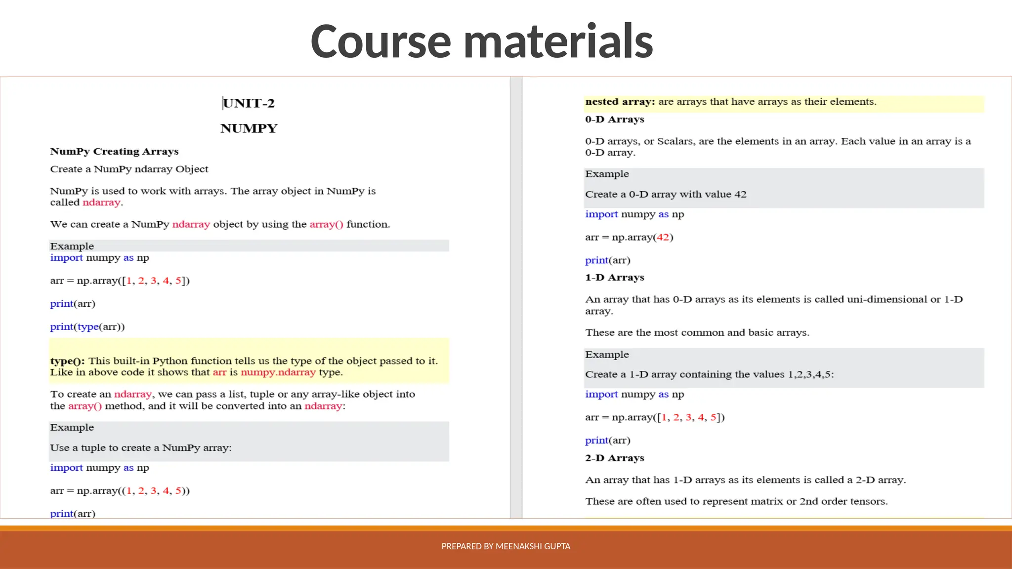 Course materials
PREPARED BY MEENAKSHI GUPTA
 