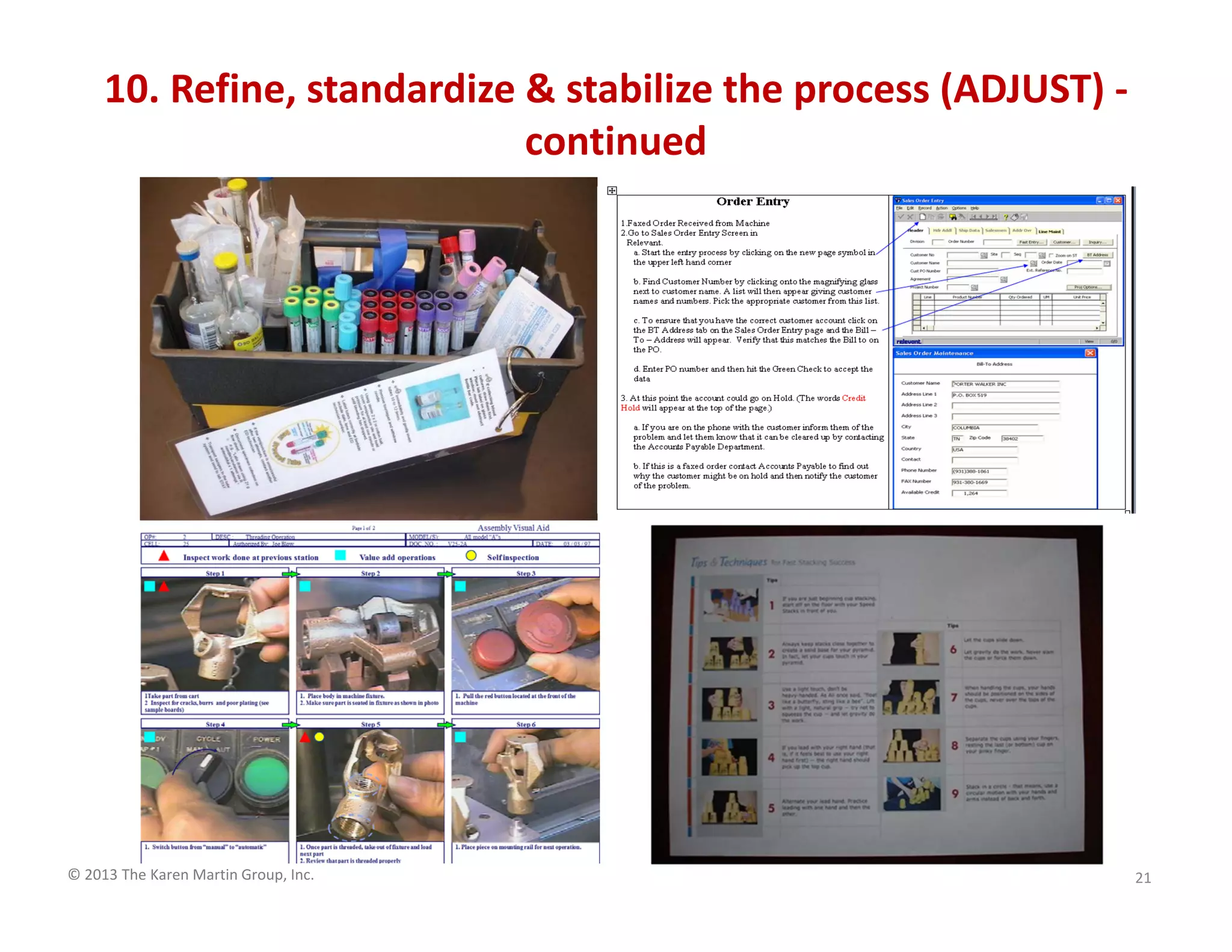 © 2013 The Karen Martin Group, Inc.
10. Refine, standardize & stabilize the process (ADJUST) -
continued
21
 