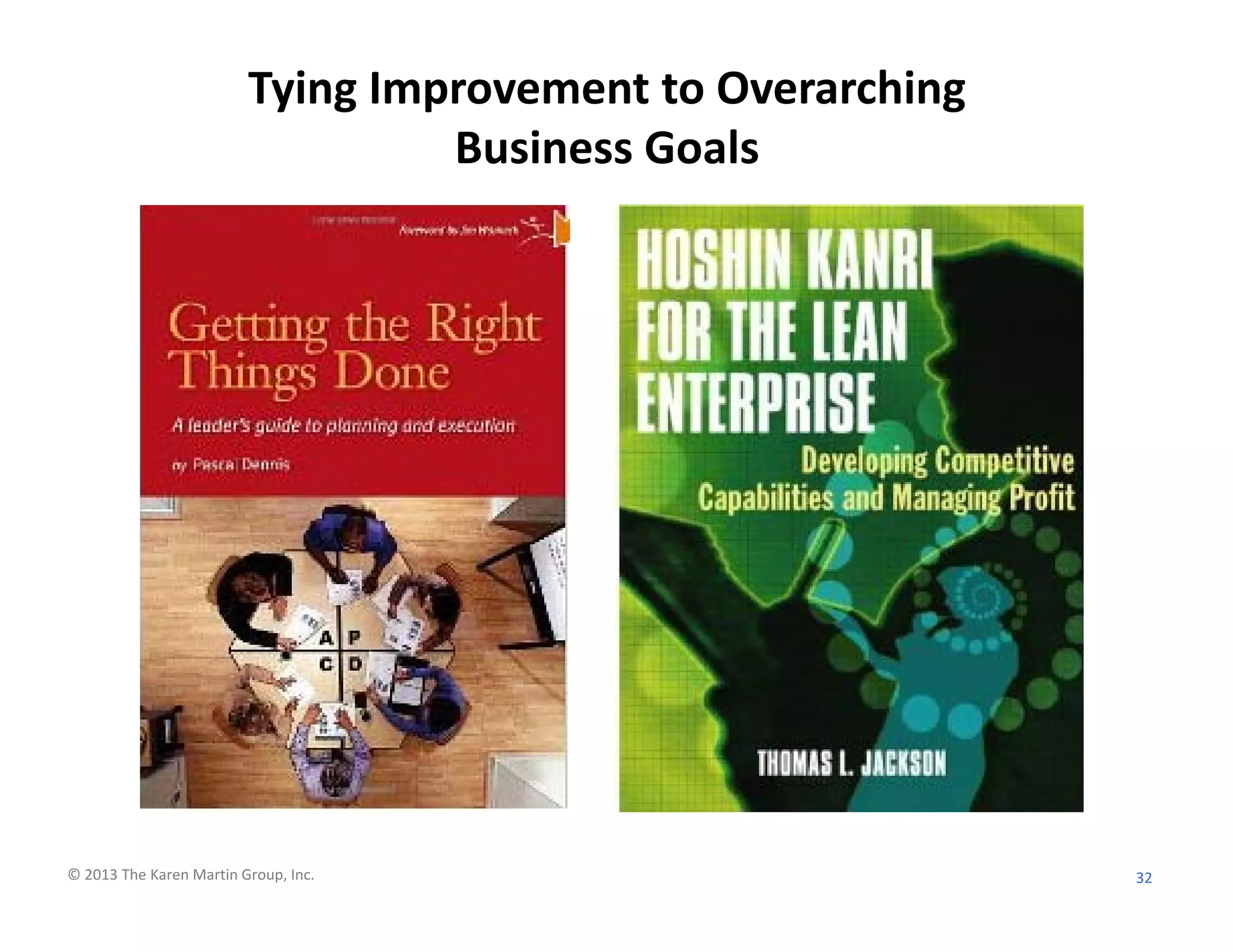 © 2013 The Karen Martin Group, Inc.
Tying Improvement to Overarching
Business Goals
32
 
