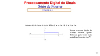Processamento Digital de Sinais
39
Série de Fourier
Exemplo 3
Temos a mesma função do
exemplo anterior, apenas
deslocada para baixo meia
unidade ao longo do eixo Y.
 