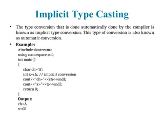 Comprehensive Guide to C++ Type Casting and Operators | PPT