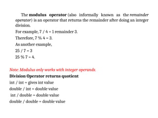 Quotient Modulus Comprehensive Guide to C++ Type Casting and Operators | PPT
