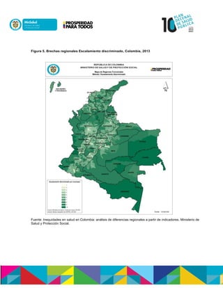 Figura 5. Brechas regionales Escalamiento discriminado, Colombia, 2013
Fuente: Inequidades en salud en Colombia: análisis de diferencias regionales a partir de indicadores. Ministerio de
Salud y Protección Social.
 