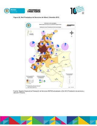 Figura 42. Red Prestadora de Servicios de Salud, Colombia 2012.
Fuente: Registro Especial de Prestación de Servicios REPSS actualizado a Dic 2012 Prestación de servicios y
atención Primaria.
 
