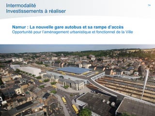 74
Intermodalité
Investissements à réaliser
Namur : La nouvelle gare autobus et sa rampe d’accès
Opportunité pour l’aménagement urbanistique et fonctionnel de la Ville
 