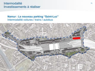 79
Intermodalité
Investissements à réaliser
Namur : Le nouveau parking “Saint-Luc”
Intermodalité voitures / trains / autobus
 