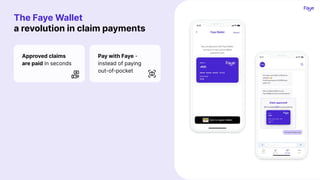 The Faye Wallet
a revolution in claim payments
Approved claims
are paid in seconds
Pay with Faye -
instead of paying
out-of-pocket
 