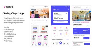 Helping customers save
and build credit through a
wide range of products
Hotels
Gas Savings
Cash Card
Credit Building
Phone Plans
Insurance
Pharmacy
Savings Super App
 