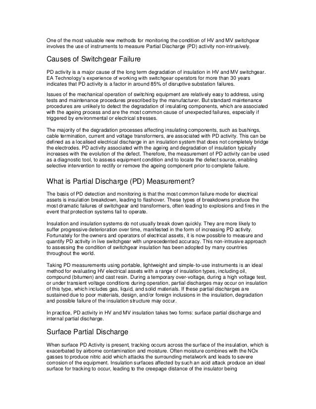 partial discharge techniques for measuring condition of mv hv switc form mv 353