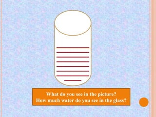 What do you see in the picture?
How much water do you see in the glass?
 