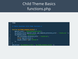 Child Theme Basics
functions.php
 