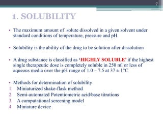 1. SOLUBILITY
• The maximum amount of solute dissolved in a given solvent under
standard conditions of temperature, pressu...