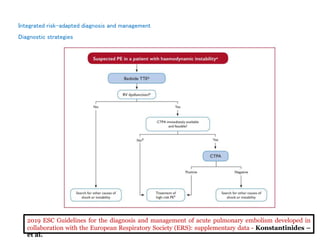Integrated risk-adapted diagnosis and management
Diagnostic strategies
2019 ESC Guidelines for the diagnosis and management of acute pulmonary embolism developed in
collaboration with the European Respiratory Society (ERS): supplementary data - Konstantinides –
et al.
 