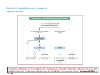 Integrated risk-adapted diagnosis and management
Diagnostic strategies
2019 ESC Guidelines for the diagnosis and management of acute pulmonary embolism developed in
collaboration with the European Respiratory Society (ERS): supplementary data - Konstantinides –
et al.
 