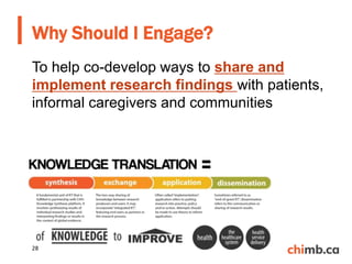 To help co-develop ways to share and
implement research findings with patients,
informal caregivers and communities
Why Should I Engage?
28
 