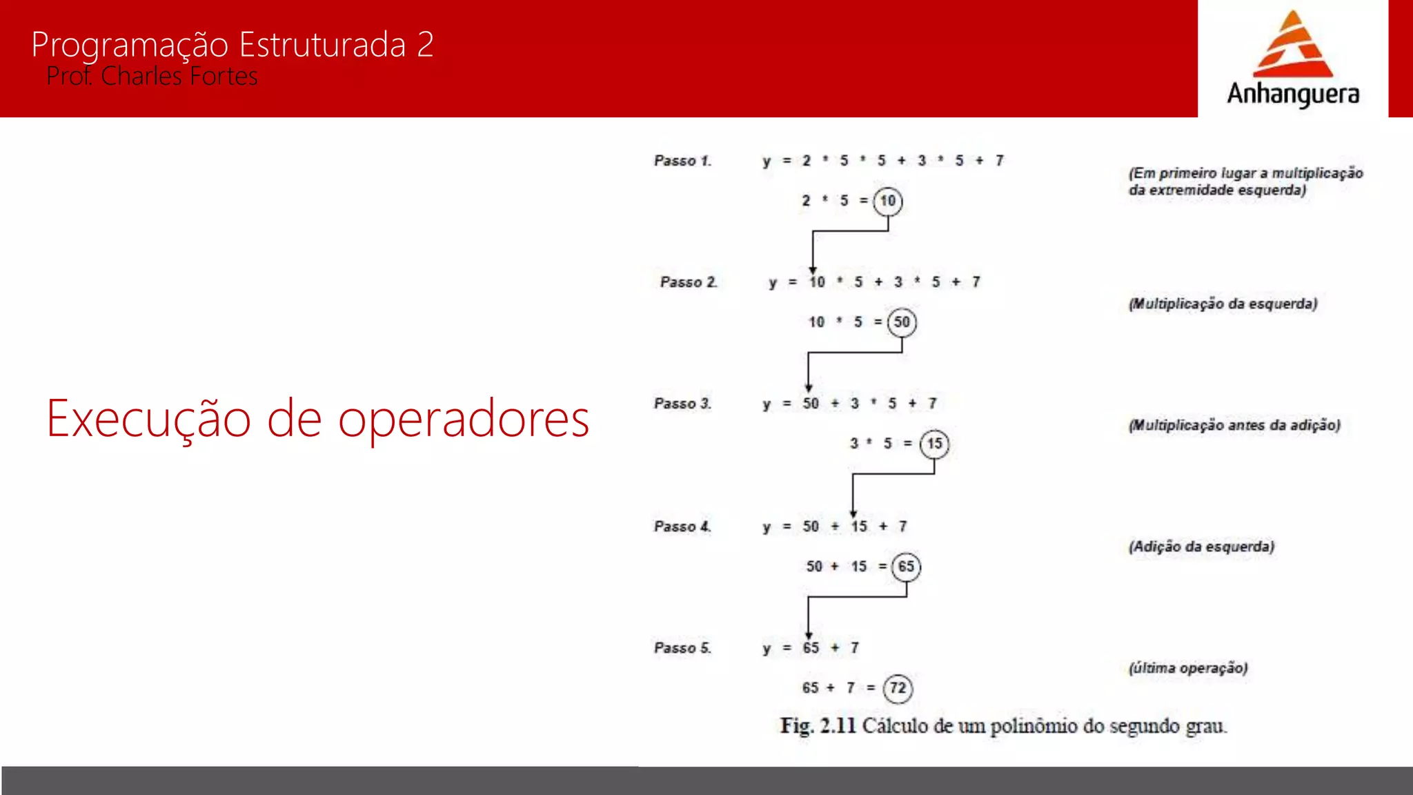 Programação Estruturada 2
Prof. Charles Fortes
Execução de operadores
 