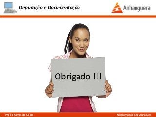 Depuração e Documentação
Obrigado !!!
Prof. Thomás da Costa Programação Estruturada II
 