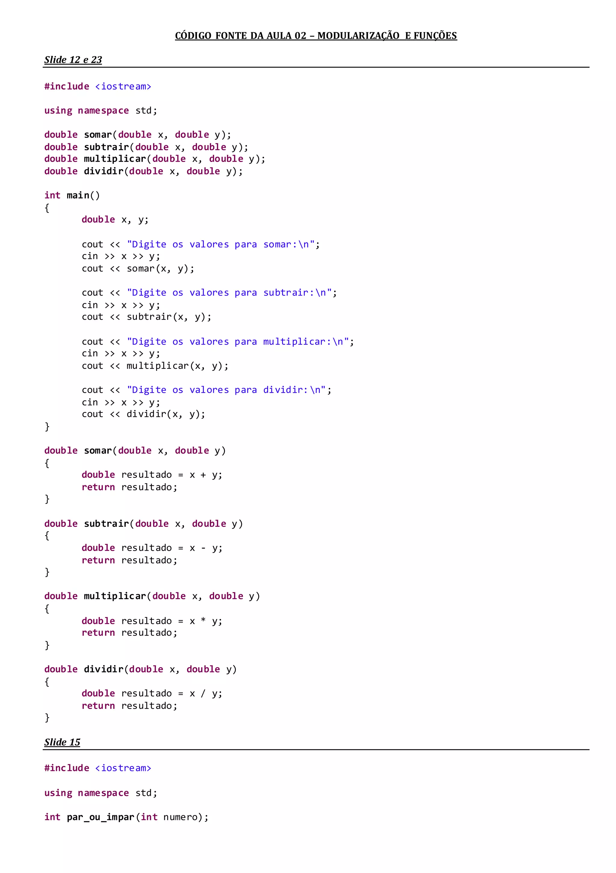 Programação Estruturada 2 - Aula 02 - Código Fonte | PDF