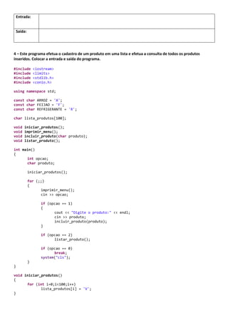 3 - O programa abaixo imprime a quantidade de vogais de uma palavra. Colocar a entrada e saída do programa.
#include <iostream>
#include <string.h>
using namespace std;
int total_vogais(char *palavra);
int main()
{
char palavra[100];
cout << "*** Quantidade de vogais de uma palavra ***" << endl;
cout << "Digite uma palavra: ";
cin >> palavra;
cout << "Total de vogais na palavra: " << total_vogais(palavra) << endl;
}
int total_vogais(char *palavra)
{
int vogais = 0;
for (int i=0;i<=strlen(palavra)-1;i++)
{
switch (palavra[i])
{
case 'A':
case 'E':
case 'I':
case 'O':
case 'U':
case 'a':
case 'e':
case 'i':
case 'o':
case 'u':
{
vogais++;
break;
}
}
}
return vogais;
}
Entrada:
Saída:
 