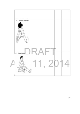DRAFT 
April 11, 2014 
65 
3. Seated Straddle 
4. Side Sitting 
 