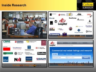 Inside Research




     500 Researchers Calling CRE   Content from 30 Acquisitions




       Hundreds of Data Trades     100% of LoopNet’s Content
 
