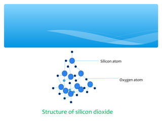 Silicon atom



                                 Oxygen atom




Structure of silicon dioxide
 