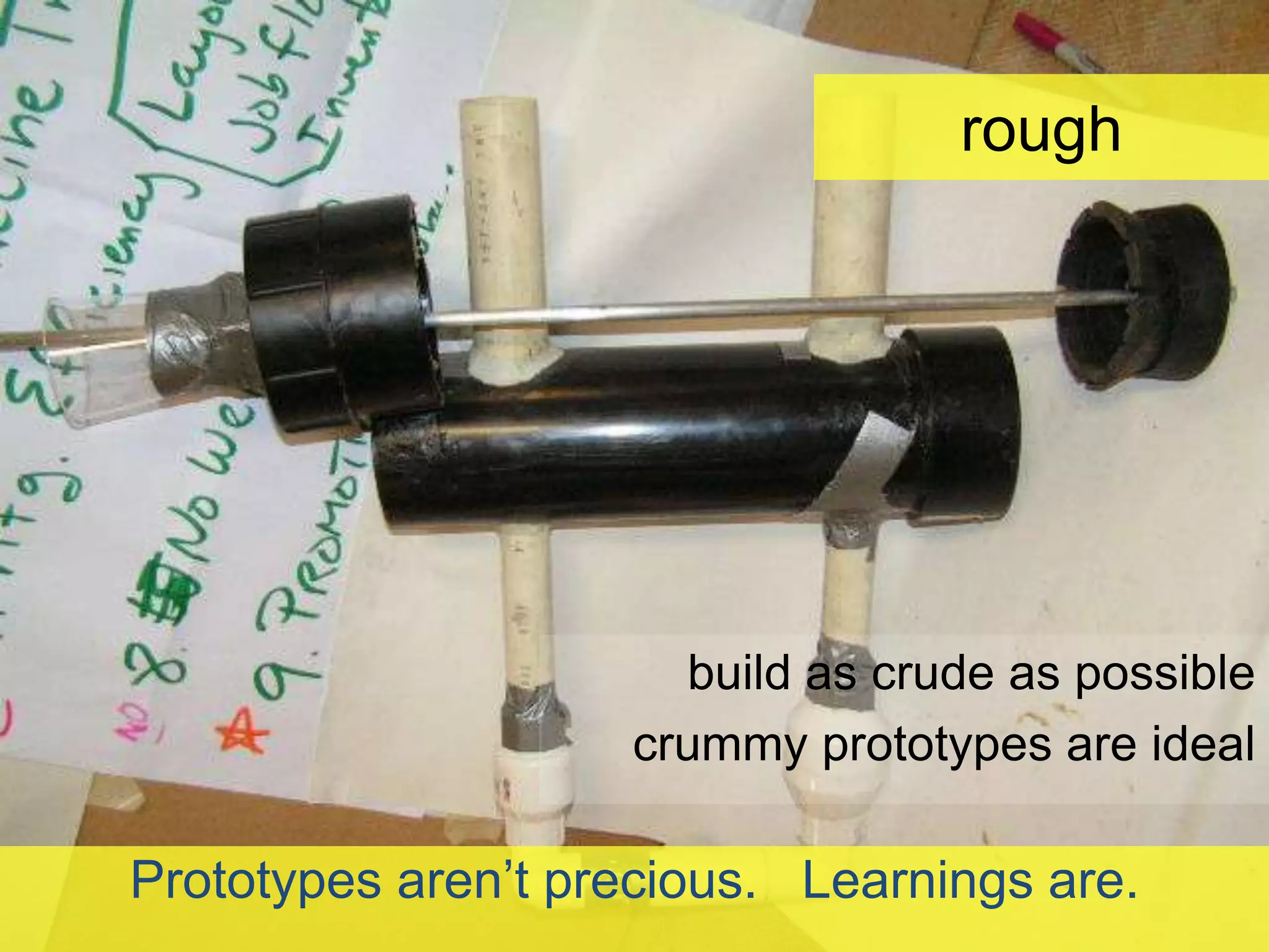 roughbuild as crude as possible  crummy prototypes are idealPrototypes aren’t precious.   Learnings are.