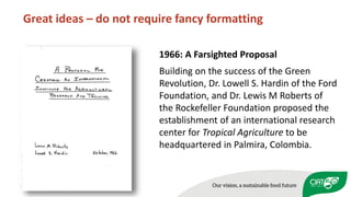 Peace, Rural Development, and Prosperity through agriculture research for development 