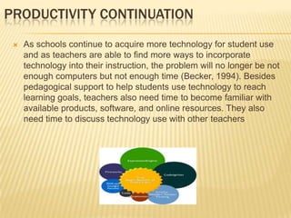 TEACHING CONTINUATIONBenefits for Learning Students will learn to use 21st Century skills and tools similar to those they will use personally and professionally as adults. Engaging and relevant  classroom instruction will reduce drop-out rates and increase student performance. The work of the student and teacher will be more professional, require less time, and allow access to the resources of the technological world