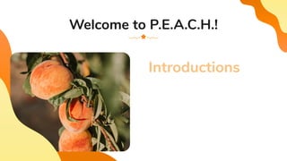 1
Welcome to P.E.A.C.H.!
View More
Introductions
 
