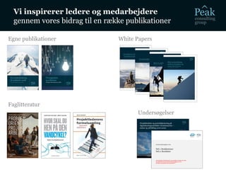 Vi inspirerer ledere og medarbejdere
gennem vores bidrag til en række publikationer
Faglitteratur
Egne publikationer White Papers
Undersøgelser
 
