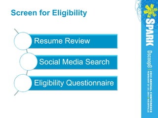 Screen for Eligibility


      Resume Review

        Social Media Search

      Eligibility Questionnaire
 