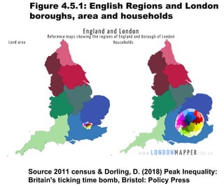 Figure 4.5.1: English Regions and London
boroughs, area and households
Source 2011 census & Dorling, D. (2018) Peak Inequality:
Britain's ticking time bomb, Bristol: Policy Press
 