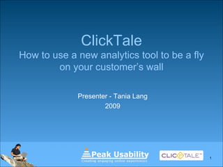 ClickTale How to use a new analytics tool to be a fly on your customer’s wall Presenter - Tania Lang 2009 