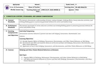 PE AND HEALTH 5 LESSON EXEMPLAR FIRST QUATER | DOCX