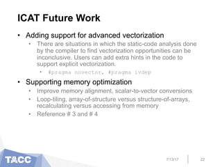 ICAT Future Work
•  Adding support for advanced vectorization
•  There are situations in which the static-code analysis do...