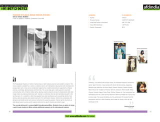 FASHION STYLING & IMAGE DESIGN (PGFSID) -
DELHI, NOIDA, MUMBAI
2 year PG Diploma - Eligibility: Graduation in any field
Forlearningmodules,faculty,studentworkandothercourserelatedinformationvisitwww.pearlacademy.com
CAREERS
•
•
•
•
•
Stylists
Personal Stylists
Image and Fashion Consultants
Visual Merchandising
Fashion Consultants
PLACEMENTS
VOGUE
HARPER'S BAZAAR
AW STYLING
L'OFFICIAL
MTV
Praneeth Ponugumati
Juhi Khan
Resham Karmchandani
Presently, I am working with Gautam Kalra, the renowned Freelance commercial
stylist. Apart from this I have worked with few of the best stylists, magazines,
designers and celebrities like Arjun Bhasin, Aparna Chandra, Harper's Bazaar,
Manish Arora for Kingdom of Dreams, Namrita Joshipura, Rohit Gandhi, Rahul
Khanna, Kareena Kapoor, Diana Penty, Shikhar Dhawan etc. Each assignment has
individually given me a new learning experience which has helped me to grow more
at every stage. The journey of getting into this professional life started from the
assignments and fun at Pearl Academy which made me strong to face the real
challenges of life.
“
Saumya Kanodia
STYLIST
The Postgraduate Diploma in Fashion Styling draws on both industry practices and academic research. This
course prepares a student for a career as a fashion stylist, and is designed to be practical with individual and
group project work, cross-course collaboration opportunities, student presentations supported by critiques,
tutorials, workshops, demonstrations and field trips. The course helps gain a solid ground in visual and
communicative skills in fashion media styling, develop creative networks and work collaboratively with other
image-makers to produce professional work. Styling is a profession that has seen tremendous growth in the
last few years. It is a platform, which has spawned many other professions such as wardrobe stylists, food
stylists, editorial positions and costume styling for film and theatre industry. Stylists also collaborate with
designers and brands to edit and construct collections for upcoming seasons. Fashion stylists also team up
with design houses to come up with capsule collections for specific brands and product range.
The courseis delivered in conjunctionwith DomusAcademy, Milan. Students have an option of doing
a paid 4 week module in Milan and get additional exposure to the international industry.
2120
Call a design school admission Expert on
+91 89712 96752
Visit www.afdindia.com for more
afdindia
.
gateway to global design schools
 