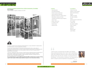 FASHION BUSINESS (MARKETING & MERCHANDISING) (PGFBMM) -
DELHI, MUMBAI
2 year PG Diploma - Eligibility: Graduation in any field
Forlearningmodules,faculty,studentworkandothercourserelatedinformationvisitwww.pearlacademy.com
CAREERS
•
•
•
•
•
•
•
•
•
•
•
Digital Marketing
Social Media Marketing
Fashion Promotion Professionals
Fashion Marketing Professionals
Marketing Consultants for Lifestyle Industry
Merchandisers, Buying and Product
Coordinators with Buying Houses & Agencies
Export Houses
Brands in Retail sector
E-Commerce Sector
Fashion Buying
Global Sourcing
PLACEMENTS
TARUN TAHILIANI
GENESIS LUXURY GROUP
MARKS AND SPENCER
ADIDAS
TOMMY HILFIGER
RELIANCE BRANDS
VOGUE
UNITED COLORS OF BENETTON
RITU KUMAR
LI AND FUNG
WILLIAM E CONNOR
SHAHI EXPORTS
TRIBURG
IMPULSE
ORIENT CRAFT
LINO PERROS
I started my career as an Assistant Buyer with Shopper’s Stop, followed by
Product and Merchandise Manager with W. Further, in 2004, I joined Benetton as
a Buyer. With my dedication and passion for growth, I became the Head of Buying
Department within a span of four years. At present, I am working with Sisley as a
Brand Manager. I am looking forward to a bright future. Pearl Academy gave me a
platform to showcase my talent and opened doors for great opportunities.
“ “
Harita Kaul
BRAND MANAGER
PG Diploma in Fashion Business (Marketing & Merchandising) is a unique combination of studying fashion
and lifestyle products, services and experiential marketing.
To cater to the increasing demand of international and national brands, there is a huge scope and
requirement for professionals who are trained to handle the effective implementation of marketing plans and
are equipped to take key decisions on the various aspects of fashion like colours, silhouettes, fabrics,
embellishments and accessories.
The course is designed with inputs in the basics of fashion business, advanced derivations and applications of
fashion business. Students are given intensive training in marketing, digital marketing, marketing
communication, lifestyle product knowledge, in depth knowledge on operations, managing small size
businesses, buying, merchandise handling and sales.
The courseis delivered in conjunctionwith DomusAcademy, Milan. Students have an option of doing
a paid 4 week module in Milan and get additional exposure to the international industry.
7170
Call a design school admission Expert on
+91 89712 96752
Visit www.afdindia.com for more
afdindia
.
gateway to global design schools
 