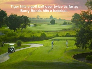 Tiger hits a golf ball over twice as far as
      Barry Bonds hits a baseball.
 
