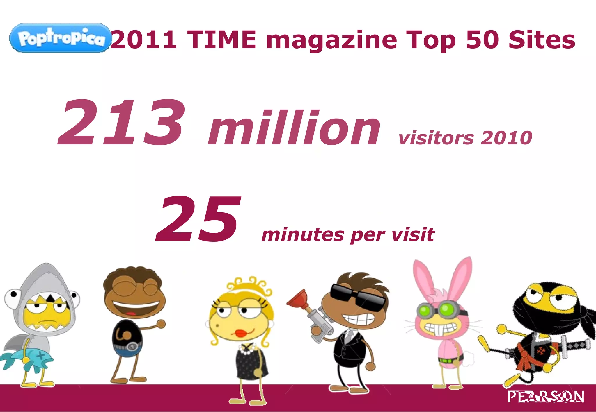 2011 TIME magazine Top 50 Sites


213    million          visitors 2010




   25      minutes per visit
 